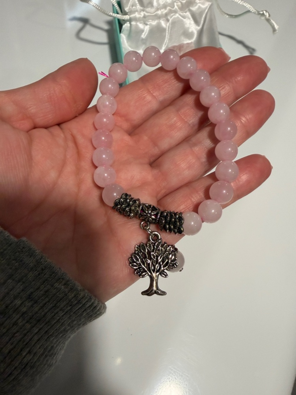 Rose Quartz Beaded Bracelet with Tree of life Charm & R.Q stone - Picture 5 of 9